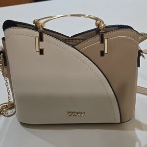 Zzmy Elegant Cream and Tan Crossbody Bag